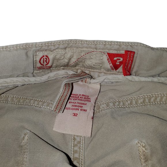 Retro Y2K Guess Jeans Cargo Pants Womens 32 Khaki Flare-Leg Baggy Drawstring - Picture 8 of 10